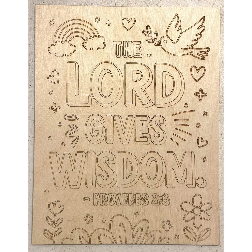 Wood Coloring Board - 1/8" Plywood - 7x9 - The Lord Gives Wisdom - S627